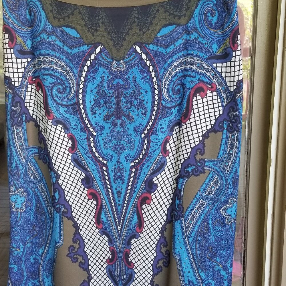 ETRO Women Blue Skirt Silk Stretch  print . It is size 14